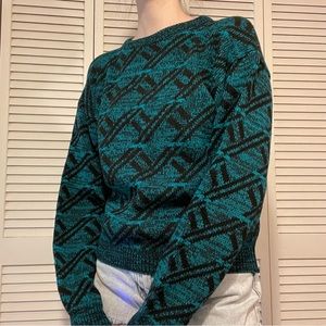 Black and Emerald Green Patterned Sweater